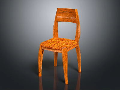 Modern Wooden Leisure Chair With Woven Seat And Natural Wood Grain 3d model