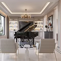 Luxurious Modern Living and Dining Room Interior With Crystal Chandelier Sofa and Fireplace Decor