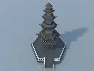 Swing Door Design In Traditional Chinese Multi story Tower Structure With Wooden Frames 3d model