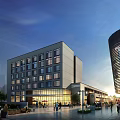 Modern Office Building Exterior Featuring Glass Facade Multiple Windows And Urban Street Greenery