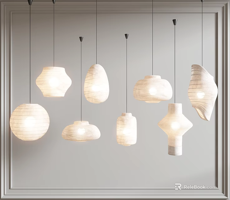 Modern Pendant Lights With Various Shapes And Light Tones For Modern Interior Design 3d model 
