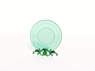 Decorative Ornament Set With Light Green Transparent Plate And Floral Design Green Base 3d model