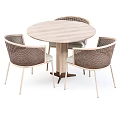 Stylish Wooden Outdoor Round Table Set With Rattan Chairs And Comfortable Seating Design