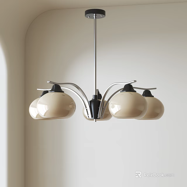 Modern Pendant Light with Cream White Shades and Metallic Frame Design 3d model 