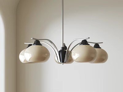 Modern Pendant Light with Cream White Shades and Metallic Frame Design 3d model