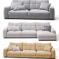 Modern Fabric Sofa Set with Checkered Solid Cushions and Chaise Lounge Design 3d model