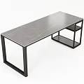 Modern Desk With Gray Marble Top And Black Metal Frame Lower Shelf