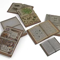 Open Vintage Books With Botanical Illustrations Text Pages And Old Prints