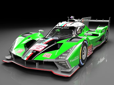 Green Race Car With Number 55 Aerodynamic Design And Sponsor Logos 3d model