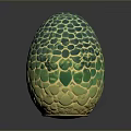 Mystical Creature Egg With Green Yellow Scaled Pattern And Textured Surface 3d model