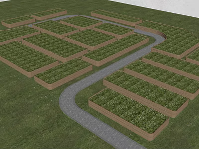Organized Garden Landscape Design With Rectangular Beds Winding Path And Green Plants 3d model