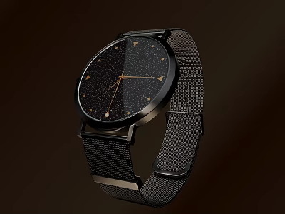 Sleek Modern Wristwatch With Black Starry Dial And Metal Mesh Strap 3d model