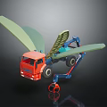 Red Truck With Large Green Mechanical Arms Blue Structure And Red Hook 3d model