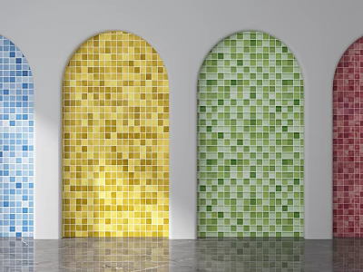 Colorful Arched Background Wall with Mosaic Tiles in Various Bright Hues 3d model