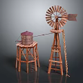 Rustic Wooden Windmill Structure With Water Bucket On Stand Decorative Outdoor