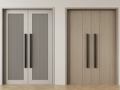 Modern Double Doors Design With Vertical Stripes And Light Wooden Panels In Interior 3d model