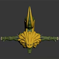 3D Fantasy Creature Character With Green Body Yellow Banana Decorations And Spiked Vibrant Design
