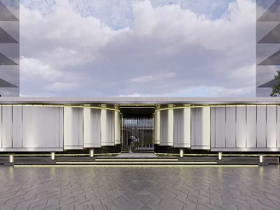 Modern Entrance Gate Design With Illuminated Lights Sleek Facade And Paved Ground 3d model