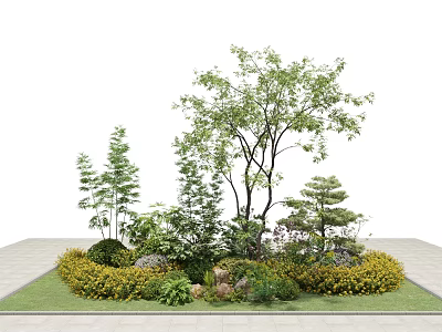 Lush Green Shrubs In Garden Landscape With Various Plants Trees And Green Lawn 3d model