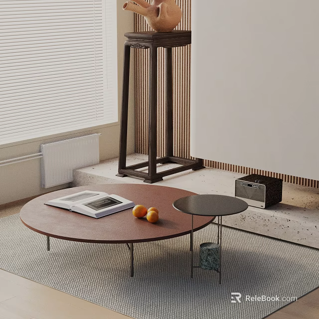 Elegant Sofa and Coffee Table Set with Round Table Book Oranges Small Side Table 3d model 