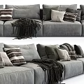 Gray Sectional Sofa Interior Design With Pillows And Throw Blanket 3d model