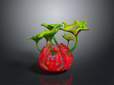 Artistic Plant With Red Spherical Base And Green Leaf Like Structures 3d model