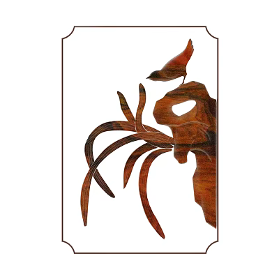 Intricate Wooden Carving Art With Bird And Leaves Design For Wall Decor 3d model
