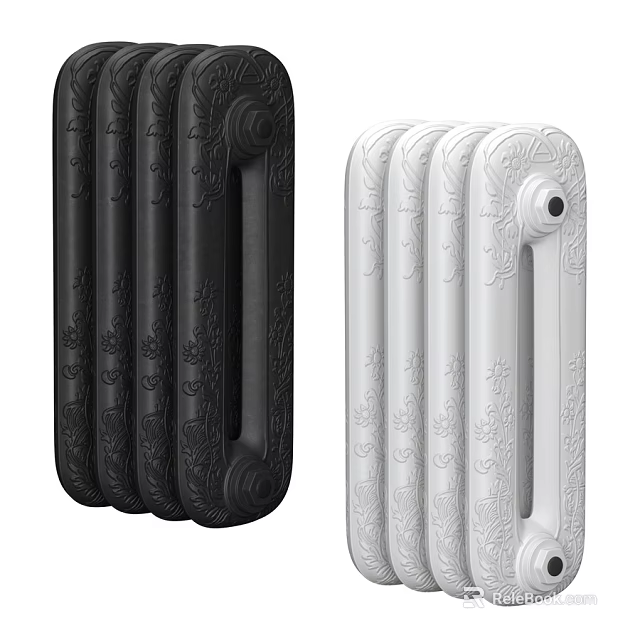 Black and White Decorative Cast Iron Radiators with Intricate Carved Patterns 3d model 