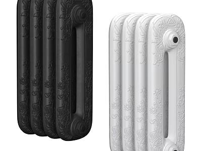 Black and White Decorative Cast Iron Radiators with Intricate Carved Patterns 3d model