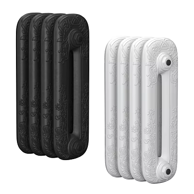 Black and White Decorative Cast Iron Radiators with Intricate Carved Patterns 3d model