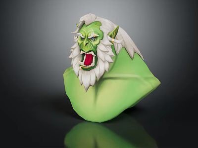 Fantasy Character Mythical Creature Head Model With Green Skin White Hair Beard And Angry Look 3d model