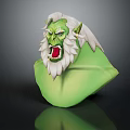 Fantasy Character Mythical Creature Head Model With Green Skin White Hair Beard And Angry Look