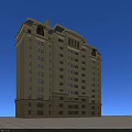 Classical Style Beige Exterior Multi story Residential Building Featuring Decorative Top Design And Numerous Windows