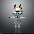 Cartoon Cat Character With Gray Body Vest Black Glasses Red Ears And Blue Tie