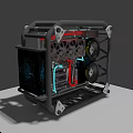 Gaming PC Case With Transparent Panel Red Blue Fans And Liquid Cooling System 3d model