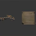 Rustic Wooden Furniture Set With Bamboo Leaf Decorated Screen And Lattice Table