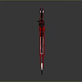 Red Futuristic Weapon With Spear And Scythe Detailed Mechanical Design