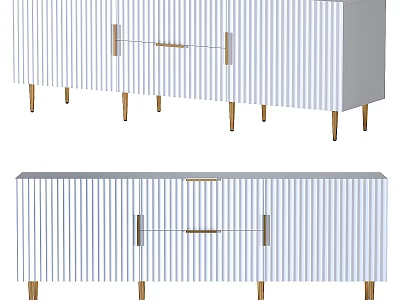 Modern Striped TV Stand With Gold Metal Legs And Sleek Drawer Design 3d model