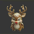 Cute Christmas Reindeer Figurine With Brown Antlers Red Nose And Snow Covered Details