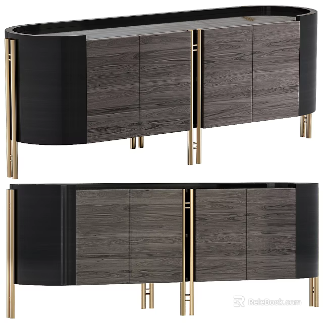 Modern Luxury Entryway And Side Cabinet With Wooden Panels And Gold Metal Accents 3d model 