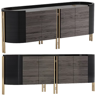 Modern Luxury Entryway And Side Cabinet With Wooden Panels And Gold Metal Accents 3d model