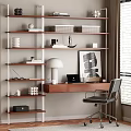 Antique Style Desk and Chair Multifunctional Bookshelf Desk Integrated Desk Bookshelf 3d model