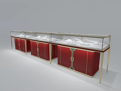 Elegant Red Display Cases With Golden Frames And Glass Tops For White Items 3d model