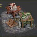 Rustic Wooden Workbench Furniture With Carpentry Tools And Stone Floor Tiles