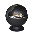 Black Spherical Fireplace With Flames And White Pebbles On Round Base 3d model