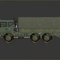 Green Military Cargo Truck With Canvas Covered Bed And Six Wheel Design