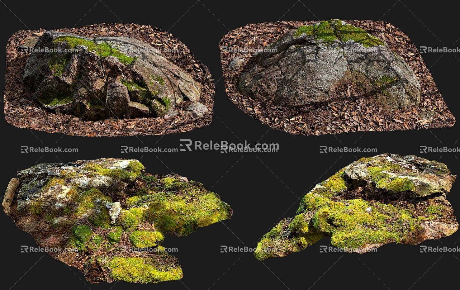 Modern Stone Moss Stone Moss Stone Moss Ground Weathered Stone Natural Stone Forest Ground Dead Wood Leaf Stone Forest Stone 3d model