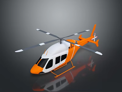 Orange And White Helicopter Exterior With Main Rotor And Landing Gear 3d model