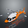 Orange And White Helicopter Exterior With Main Rotor And Landing Gear