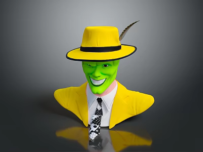 Green Skinned Character In Yellow Suit With Feather Hat And Black Skull Tie Bust Sculpture 3d model
